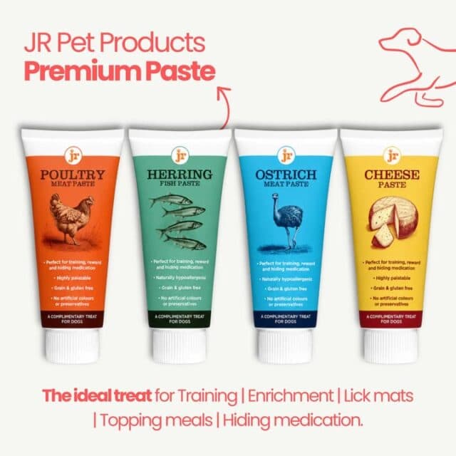 One paste, so many uses!

JR Pet Products Premium Paste is perfect for:

✔️ Training rewards
✔️ Lick mats & enrichment
✔️ Topping meals
✔️ Hiding medication

Available in a range of tasty flavours your dog will love ♥️